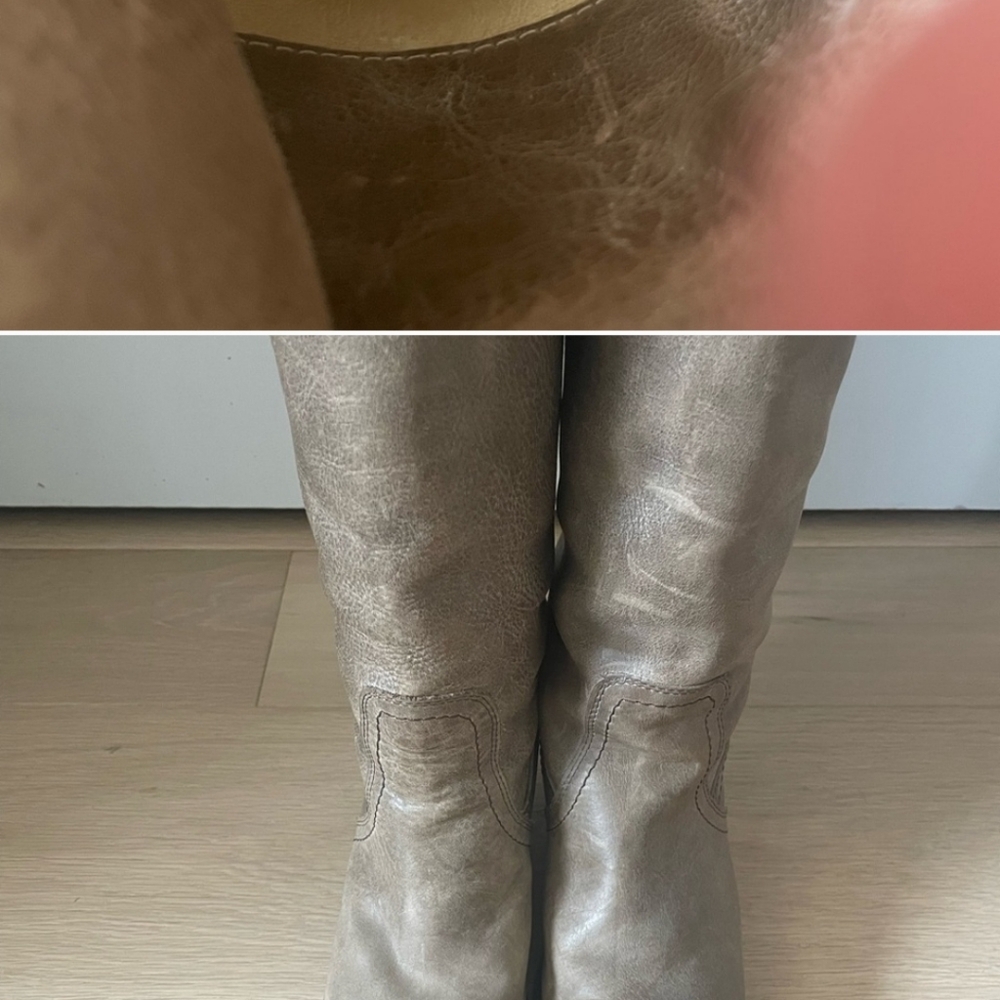 Frye Jane Cuffed Knee High Boots+Taupe+Khaki+Gray+Sz 7+EUC